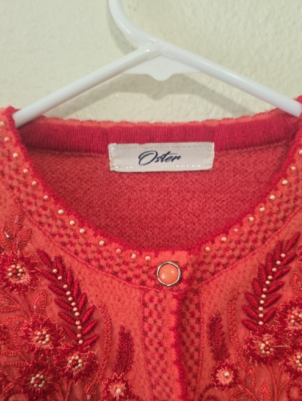 Oster Coral Embroidered Beaded Women's Cardigan S - Picture 2 of 6